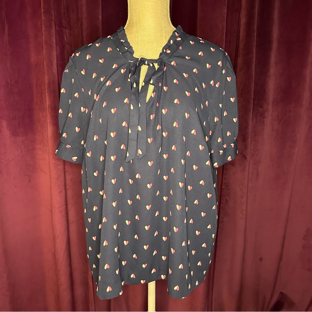 Heart Print Short-Sleeve Blouse